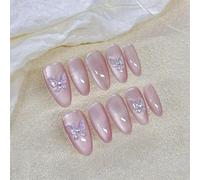 Faux ongles, ongles à presser Presse à pression d'amande de fée verte faite à la main avec de la colle faux ongles dégradé réutilisable artificiel couverture complète ongles conseils Art(Z345 S with T
