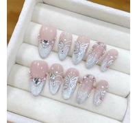 Faux ongles, ongles à presser Presse à pression d'amande de fée verte faite à la main avec de la colle faux ongles dégradé réutilisable artificiel couverture complète ongles conseils Art(Z711 S with T
