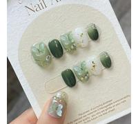 Faux ongles, ongles à presser Presse à pression d'amande de fée verte faite à la main avec de la colle faux ongles dégradé réutilisable artificiel couverture complète ongles conseils Art(Z39 L with pa