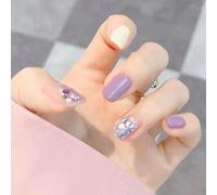 Faux Ongles Ongles Carrés Courts Taro Violet Brillant Couleur Blanc Laiteux Correspondant À 24 Pièces De Patchs De Manucure Pur Désir Peuvent Être Détachables(72pcs)