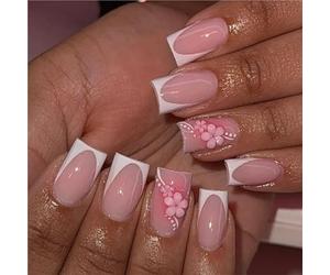 Faux Ongles Ongles courts carrés à bords blancs pressés la main, 10 pièces, avec motif de fleurs roses, intelligemment conçus, nus et faux(Color-1-XS)