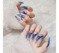 Faux Ongles Ongles Européens Et Américains Encre Marbrée Bleu Super Longs Ongles De Ballet Trapézoïdaux Faux Ongles Morceaux D'ongles Autocollants Pour Ongles(72pcs)