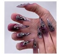 Faux Ongles Ovale Long Croix gothique 3D Ongles Autocollants Réutilisables Nail Art pour Femmes Filles Quotidien Soirée Mariage