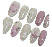 Faux Ongles Ovales À Pression, Ailes D'ange Dégradés Rose Et Blanc, Adaptés Aux Femmes, 10 Pièces Kit Manucure(XS)