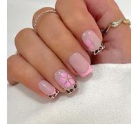 Faux ongles pailletés imprimés français, motif floral, longue durée de vie, mode française