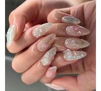 Faux Ongles Papillon 24 Pièces Fleurs Nœuds Artificiels Couverture Complète À Coller Sur Les Médiums À Presser En Amande