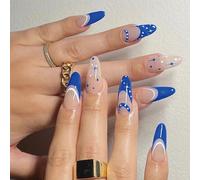 Faux Ongles Portant Un Style Français Portant Une Étoile De Couleur Contrastante Bleue Et Blanche Un Petit Faux Ongle Pièce Manucure Patch Manucure Produit Fini(72pcs)