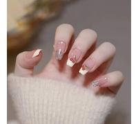 Faux Ongles Porter De La Poudre À Ongles Tendre Cerise Strass Longue Poudre Nue Manucure Brillante Fini Autocollant À Ongles Détachable Photothérapie Pièce À Ongles(72pcs)