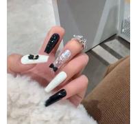 Faux Ongles Porter Des Ongles Patchs De Manucure Finis Faux Ongles Européens Et Américains Longs Ours Noir Et Blanc Arcs Paillettes Étudiants(72pcs)