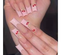 Faux Ongles Porter Des Ongles Rose Tendre Amour Cerise Motif Roman Long Nail Art Fini Amovible Ongles Autocollants Faux Ongles(72pcs)