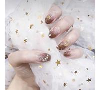 Faux Ongles Porter Manucure Ongle Pièce Ongle Pièce Fini Mariée Ongle Pièce Chocolat Étoile Lune Faux Ongle Pièce(72pcs)