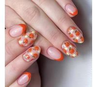 Faux Ongles Pour Thanksgiving 24 Pièces Oranges Fleurs De Citrouille Art Non Adhésif Nécessaire Ensemble De Nail Art Pour Thanksgiving