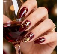 Faux ongles prêts à l'emploi en forme d'amande pour fête de Noël - Design français pour les femmes occupées - Faux ongles glamour instantanément