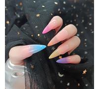 Faux Ongles Promotion À Bas Prix Nail Ongles De Ballet Super Longs Européens Et Américains Faux Ongles Trapézoïdaux Ongles De Cercueil À Gradient Arc-En-Ciel(72pcs)
