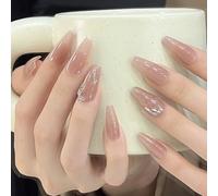 Faux Ongles: Purely handmade Press on Nails Rhinestones Stick on Nails French Autocollants Faux Ongle à Coller Reutilisable Carréfaut Ongle Fake Nails Coffin Ballerina for Women and Girls