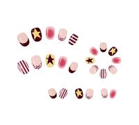 Faux Ongles Rayés, 24 Pièces, Blush, Étoile À Cinq Branches, Pointe Ondulée, Style Français, Court, Amande, Presse Sur Les Ongles Décorations Manucure(Y1)
