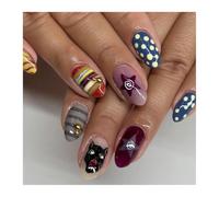 Faux Ongles Rayés, 24 Pièces, Blush, Étoile À Cinq Branches, Pointe Ondulée, Style Français, Court, Amande, Presse Sur Les Ongles Manucure DIY(Y4)