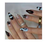 Faux Ongles Rayés, 24 Pièces, Blush, Étoile À Cinq Branches, Pointe Ondulée, Style Français, Court, Amande, Presse Sur Les Ongles Manucure DIY(Y5)