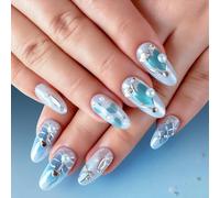 Faux ongles résistants à la décoloration en français qui conservent une couleur vive pendant des semaines - Ongles artificiels pour femme - Manucure de fête - Ongles dégradés bleus