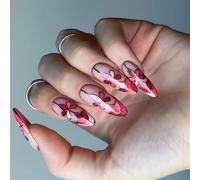 Faux ongles rétro ovales avec bordure dorée pour manucure pour fête de l'indépendance