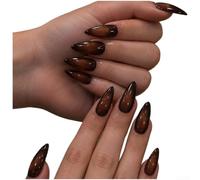 Faux ongles réutilisables en forme d'amande Marron | Mélange de dégradé lisse, imitation de l'art naturel des ongles, effet haut de gamme sans couture, ombre faite à la main