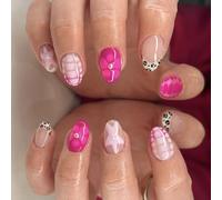 Faux Ongles Rose Bien Ajustés En Forme D'amande Floral Ongles Artificiels Légers Pour Plusieurs Occasions De Fête Rouge À Pression Floral