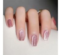 Faux ongles roses à couverture complète, carrés moyens, œil de chat, à pression, 24 pièces/boîte