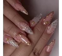Faux ongles tendance en forme d'amande avec détails ondulés, matériaux ABS, faciles à porter, pour voyage, travail, événement social, vacances à la plage
