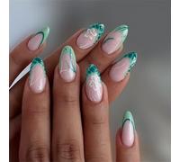 Faux ongles verts à motif floral français pour l'hiver - Durabilité - Construction ABS - Pour femmes - Pour fêtes et événements