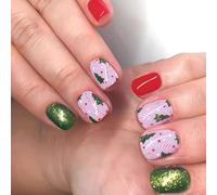 Faux ongles verts carrés courts à coller sur les ongles de Noël à presser Fournitures de manucure