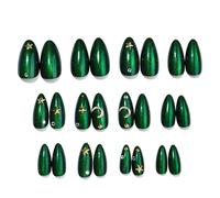 Faux ongles verts en forme d'yeux de chat en forme d'amande - À coller sur les ongles - Pour fêtes, mariages, usage quotidien