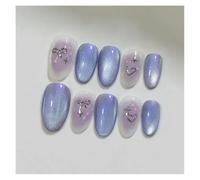 Faux Ongles Violets À Paillettes, 24 Pièces, Tête D'amande Courte, À Pression, Nœud Portable, Motif Cœur D'amour, Couverture Complète Kit Manucure