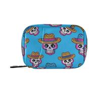 Faux paillettes dessin animé crâne cowboy sacs bleu sacs avec compartiments amovibles piluliers portables organiseurs pour sac à main