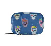 Faux pilulier à paillettes avec chapeau de dessin animé tête de mort bleu cool pour médicaments avec compartiments amovibles amovibles 3 fois par jour pour sac à main
