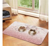 Faux Pink Rose Gold Glitter White Marble Ombre,Waterproof Pet Feeding Mat,PU Leather Placemats for Cat Dog Water Bowl,Food Mats,40x60cm