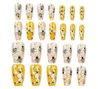 Faux pour femme - 24 pièces, faux avec et fleurs, art de manucure collable réutilisable, longue durée de vie, design moderne | Kit de rendez-vous élégant