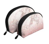 Faux Rose Or Rose Paillettes Marbre Blanc Ombre, Trousse de Maquillage Coquille Femme Petit Porte-Monnaie Trousse de Toilette Trousse à cosmétiques 2 pièces