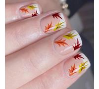 Faux sabots en polystyrène ABS, fins, durables, non mortels, couleur crème, programme feuilles d'automne pour les femmes avec des feuilles tombées faux ongles