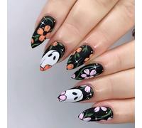 Faux sabots sur le thème d'Halloween avec finition terne mettant en évidence de jolis spectres et motifs floraux en rose citron pitches joli motif de manifestation faux sabots fête d'Halloween Unguis