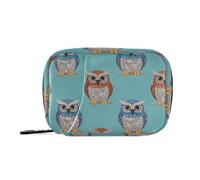 Faux sac à médicaments à paillettes avec hibou bleu avec compartiments détachables, petit pilulier portable pour sac à main