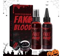 Faux Sang Artificiel Spray Effets Spéciaux Maquillage Horreur - Pulvérisateur de 6cl et Gel Figé de 4cl | Accessoires de Déguisement Vampire et Effrayants pour Fêtes, Éléments Horrifiques Cosplay pour