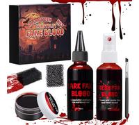 Faux Sang Halloween, 1 Spray de Faux Sang 60ml, 1 Faux Sang Coulant 60ml, 1 Plasma Coagulé 30ml, Réaliste, Lavable, pour Cosplay, Vampire, Clown, Zombie, Monstres