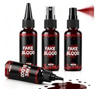 Faux Sang Halloween 200 ml, Kit 4 Pièces avec Spray & Flacons Goutte | 2 Sprays + 2 Flacons de 50 ml, Faux Sang Réaliste pour Plaies, Zombie, Vampire, Théâtre, Carnaval, Cosplay & SFX