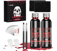 Faux Sang Halloween,60ml De Sang Frais Artificiel,60ml De Faux Sang Rouge Foncé,Dents De Zombie,30 Tatouages Temporaires De Cicatrice,Outil De Maquillage D'effets Spéciaux Zombie