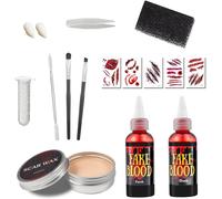 Faux Sang Halloween, Halloween Make Up Set, Sang Artificiel Halloween, Sfx Zombie Vampire Clown Maquillage, 30ml De Sang Frais Artificiel, 30ml De Faux Sang Rouge Foncé, Dents De Zombie (A)