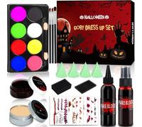 Faux Sang Halloween Set, 44 Pièces Kit De Maquillage Halloween Pour Visage, Spray Faux Sang, Cire De Cicatrice, 8 Couleurs Palette Maquillage, Adapté Au Maquillage Halloween, Zombie, Vampire