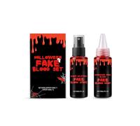 Faux Sang Lavable & Maquillage Halloween - Kit de Faux Sang 60ml avec Spray et Sang Qui Coule, pour Déguisement Zombie/Vampire, Théâtre, Escape Room (#1)