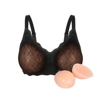 Faux sein silicone Soutien-gorge forme poitrine plate poitrine plus dodue bonnet A/B/C/D/E/F détachable(Black,S 75A)