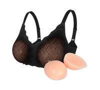 Faux sein silicone Soutien-gorge forme poitrine plate poitrine plus dodue bonnet A/B/C/D/E/F détachable(Black,XXL 95E)
