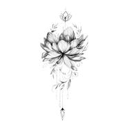 Faux tatouage autocollant à motif de fleurs noires, grande taille, autocollant temporaire for femmes, tatouages temporaires à transfert d'eau, DIY bricolage, 2 pièces(CH002)